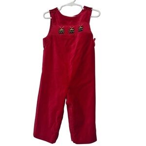 Vintage Talbot’s Kids bots Red velvet drum embroidered smocked Overalls 18m
